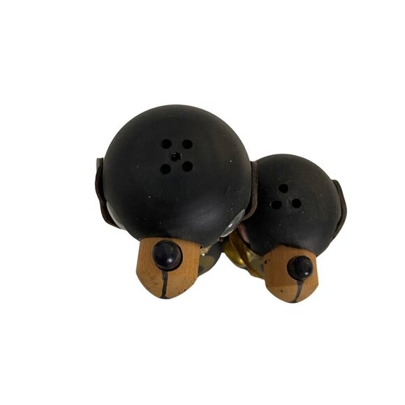 Vintage 1960s Black Wooden Dog Salt & Pepper Shakers – Side‑Magnetic – MCM - Picture 2 of 11